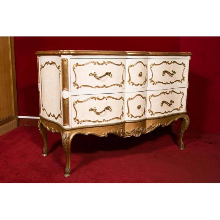 Italian Commode From The 1950's In Wood And Gold Gilt. Very Pretty Design.-photo-1
