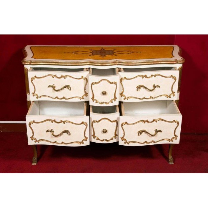Italian Commode From The 1950's In Wood And Gold Gilt. Very Pretty Design.-photo-4