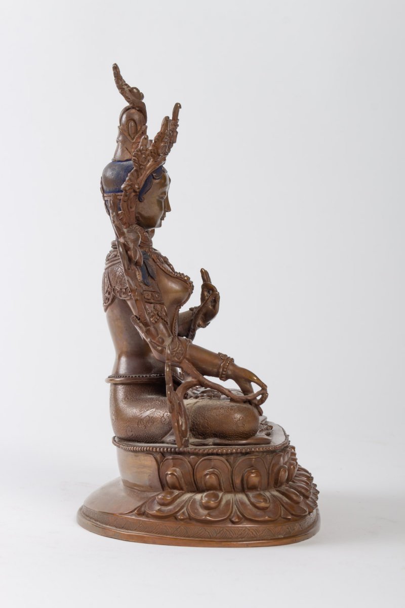  Sculpture Déesse Indienne En Bronze Patiné -photo-4