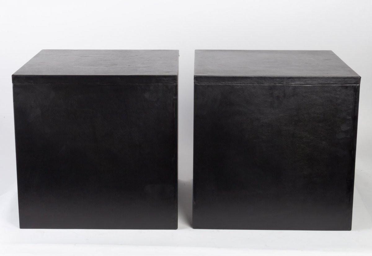  Pair Of Wooden Bases Covered With Black Leather -photo-4