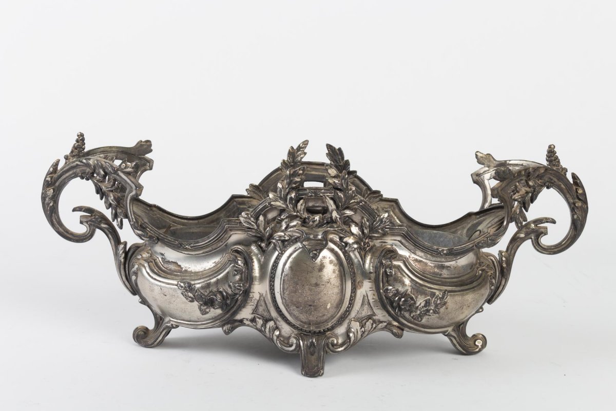 Silver Plated Metal Planter In Louis XV Style -photo-2