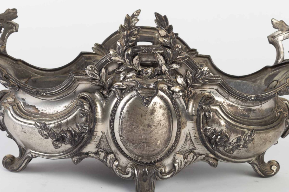 Silver Plated Metal Planter In Louis XV Style -photo-3