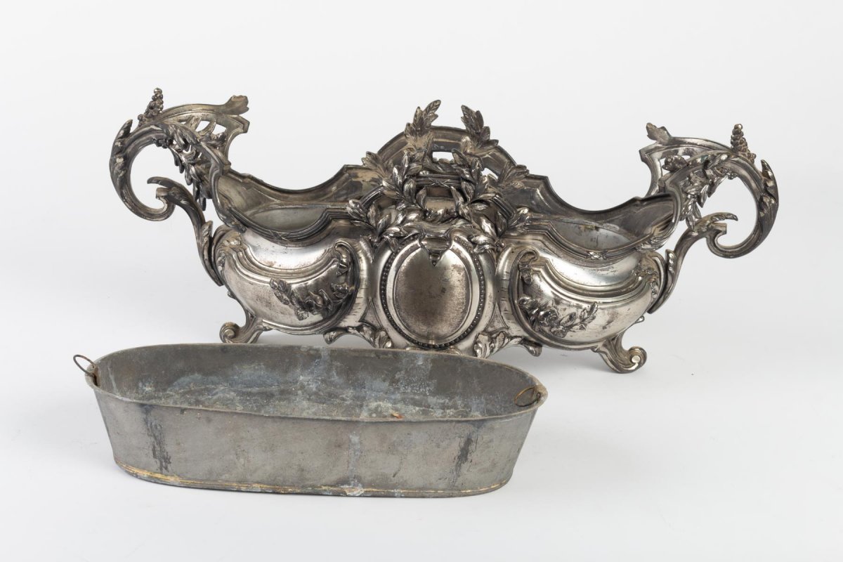 Silver Plated Metal Planter In Louis XV Style -photo-5