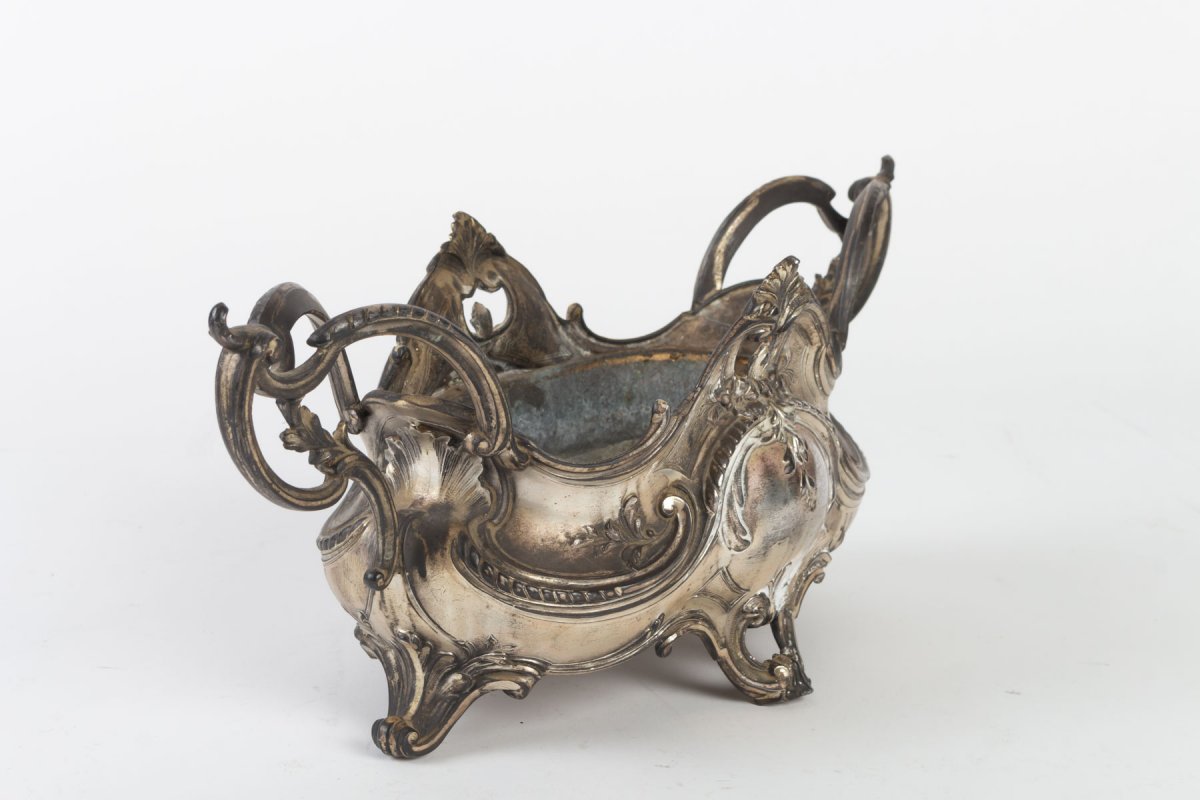 Silver Plated Metal Planter In Louis XV Style -photo-1