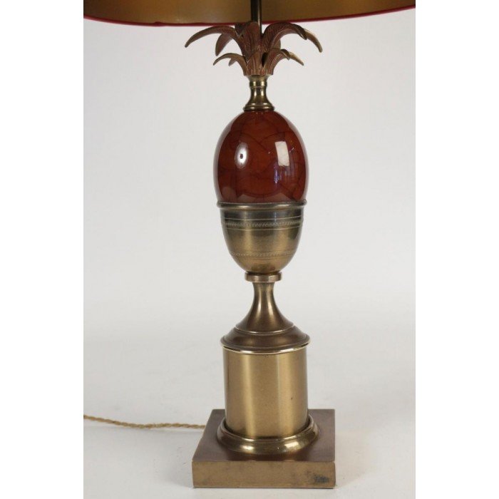  Lampe Des Années 1960 En Laiton Et Résine De Couleur Rouge Dans Le Goût De Charles.-photo-3