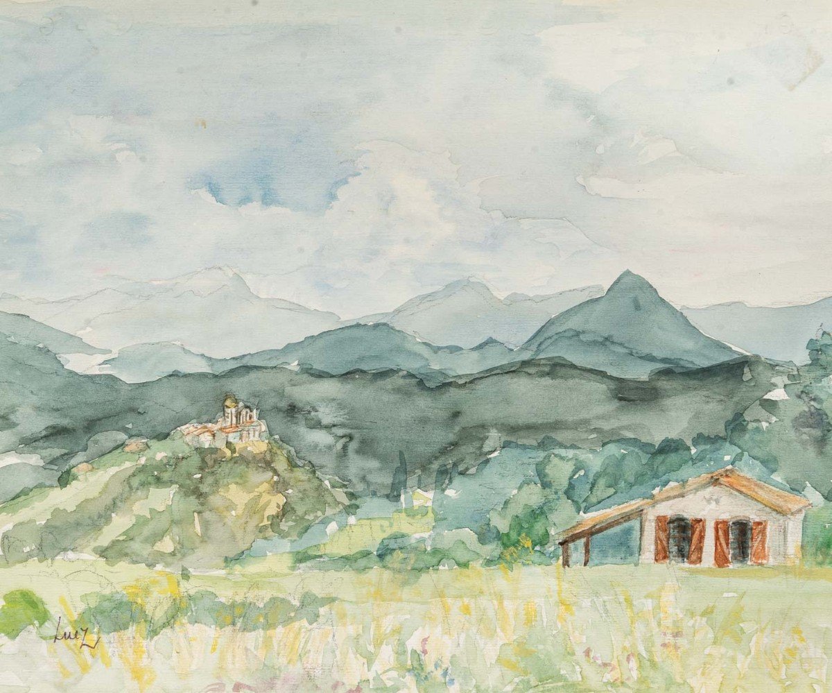 Paysage De Montagne, Aquarelle Sur Papier -photo-2