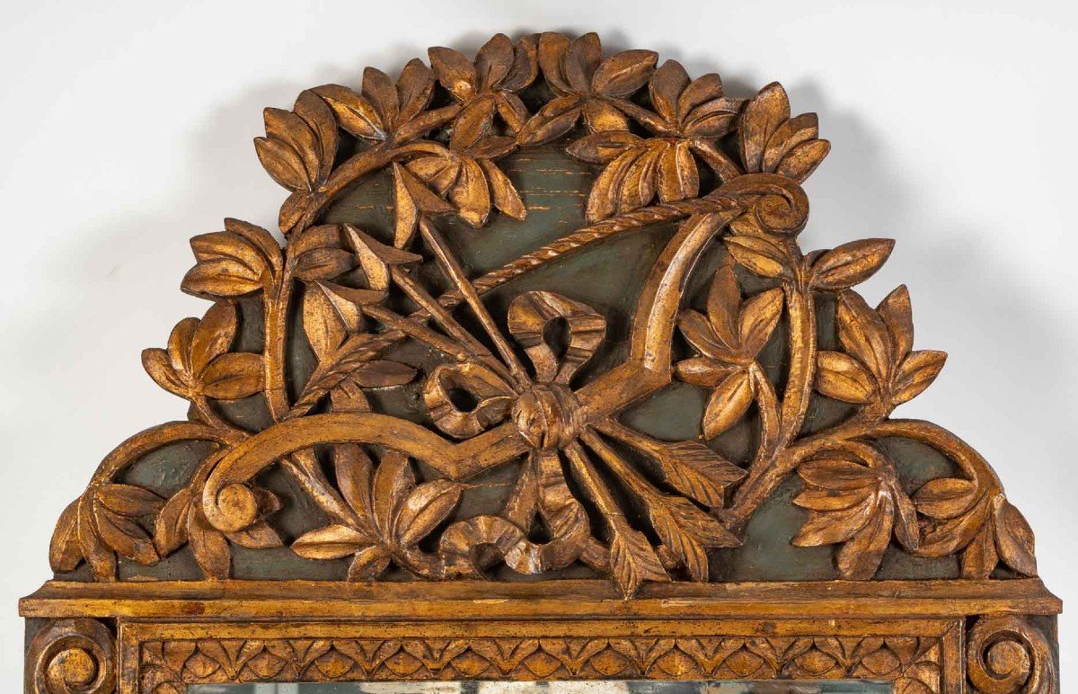 Grand Miroir En Bois Sculpté, Style Louis XVI, Fin XIXème Siècle-photo-2