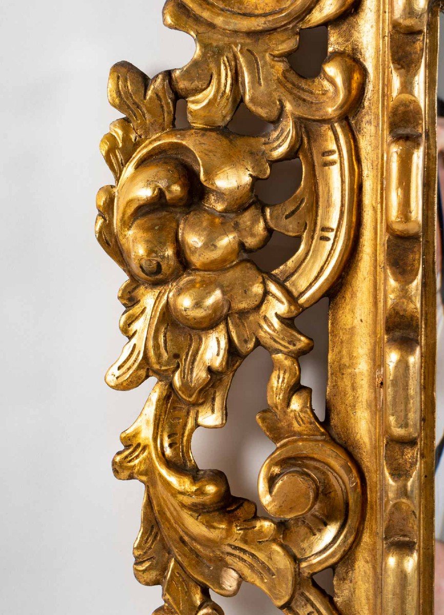 Miroir Italien En Bois Sculpté Doré-photo-3