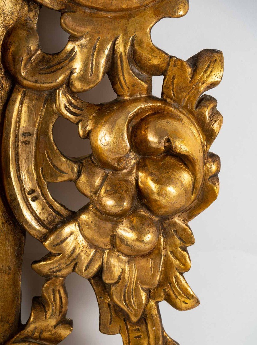 Miroir Italien En Bois Sculpté Doré-photo-1