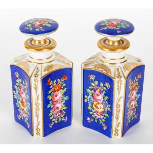 Pair Of Covered Bottle In Painted And Gilded Porcelain, Napoleon III Period.