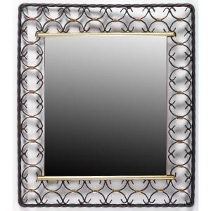 Wrought Iron And Brass Mirror, Design From The 1950s-1960s.