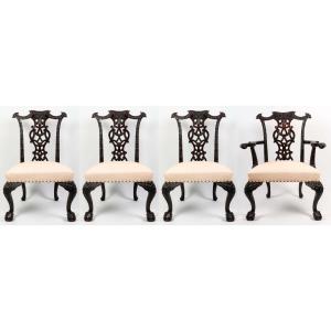 Suite Of 3 Chairs And A Chippendale Style Armchair, XIXth Century.