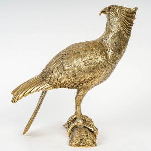 Important Sculpture Of An Eagle In Silver Metal, Centerpiece, 20th Century.