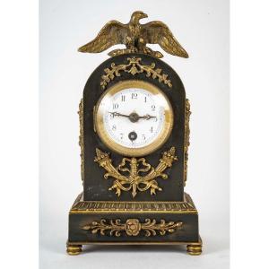 Empire Style Bronze Travel Clock, Late 19th Century Or Early 20th Century.