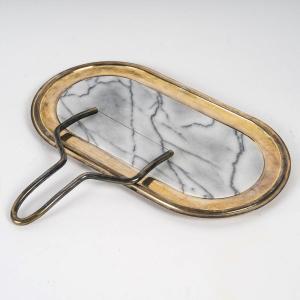 Foie Gras Tray In Silver Metal And Marble, 20th Century