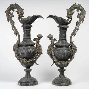 Pair Of Regulate Ewers On Marble Base