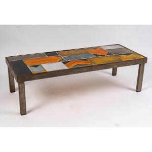 Coffee Table By Roger Capron In Ceramic And Metal, 1960-1970.