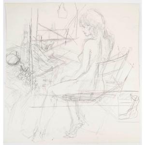 Drawing On Paper, Preparatory Drawing, Young Woman, 20th Century.