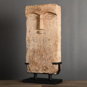 Sculpture, Stone Stele Representing An Ancient Deity, 20th Century.