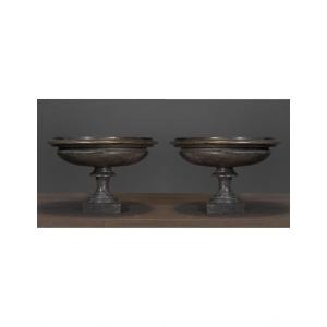 Pair Of Large Gray Marble Cups In The Style Of Antiquity, 20th Century.