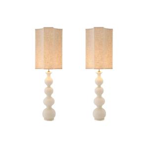 Paire De Lampes De Table En Céramique Blanche Craquelée Et Laiton Patiné.