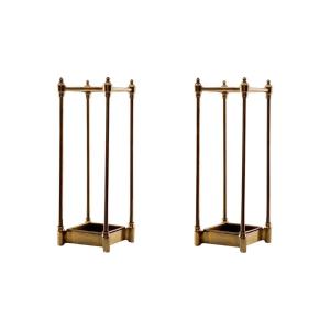 Pair Of Umbrella Stands, Antique Brass Finish, Drip Tray Included, Chic Vintage Frame