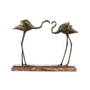 Statue de deux flamants, sculpture en bronze d'après Rembrandt Bugatti.