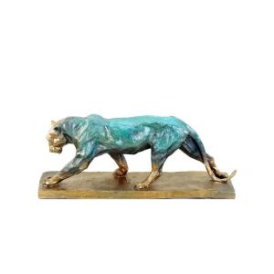 Statue panthère en marche, sculpture en bronze d'après Rembrandt Bugatti.