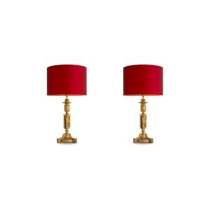Paire de deux lampes de table en finition or