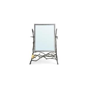 Miroir de table contemporain en métal motif en feuille de ginkgo aux tons dorés