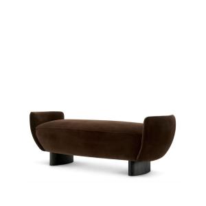 Brown Velvet Bench With Black Legs, Contemporary Design