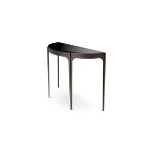 Contemporary Console Table, Half-moon Shape, Made Of Bronze, Brushed Brass, And Black Glass