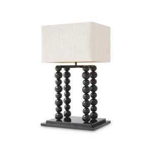 Paire de lampes de table en finition noir piano avec abat-jour en lin blanc