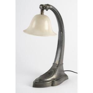 Table Lamp From 1910, Made Of Alabaster And Pewter, Art Nouveau.