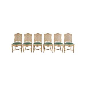 A Set Of 6 Carved And Lacquered Wooden Chairs In The Louis XV Style, 20th Century.