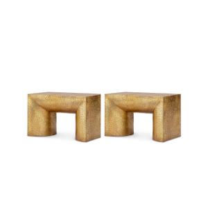 Set Of Two Side Tables Made Of Hammered Brass
