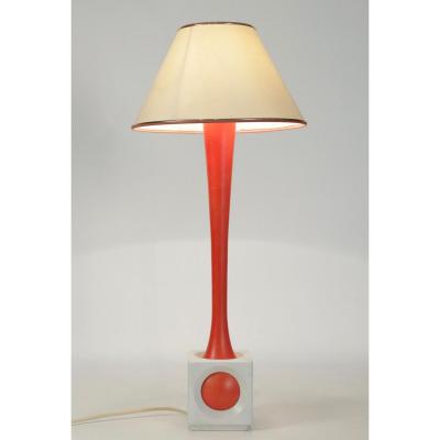 Lamp Painted Wood Orange And White, Year 1960.