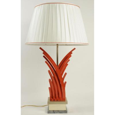 Very Pretty Lamp In Painted Metal And Gold Leaf Base Of Marble From The 1970’s 