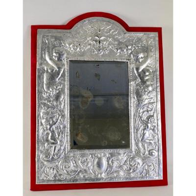 Mirror, XIXth Century, Silver Plated Silver Leaf, Napoleon III.