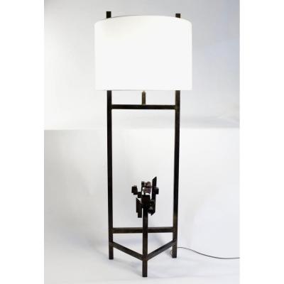 Modernist Floor Lamp, Steel, Amethyst, 1980