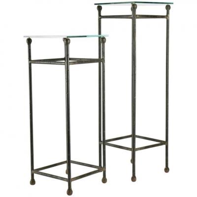 Two Consoles, Wrought Iron Girdles Top Glass