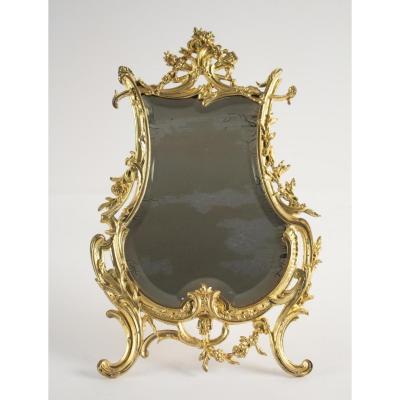 Table Mirror Gilt Bronze Original, Napoleon III, Louis XV Style, 19th Century