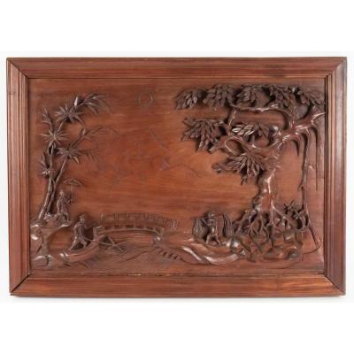 Panneau En Bois Sculpté, Chine, XXème Siècle, Décoration d'Intérieur