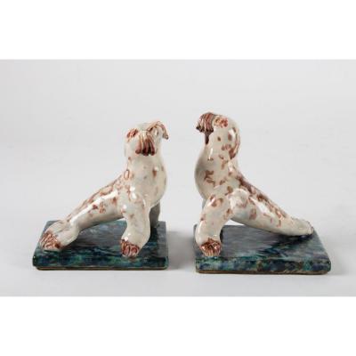 Pair Of Bookends, Seal, Ceramic, 1950