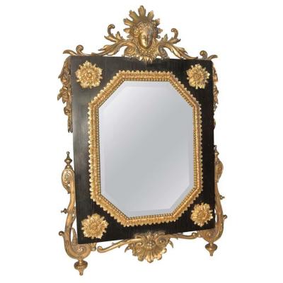 Table Mirror Ormolu On Ebony, Beveled Mirror And Gilded Bronze