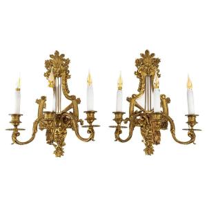Pair Of Lyre Wall Lights