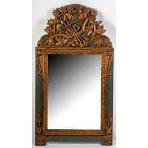 Grand Miroir En Bois Sculpté, Style Louis XVI, Fin XIXème Siècle