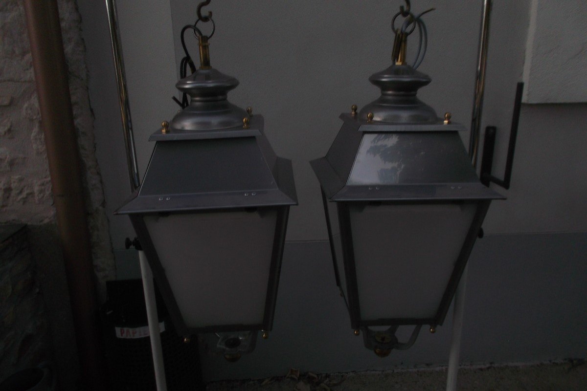 Pair Of Stainless Steel Lamps-photo-2
