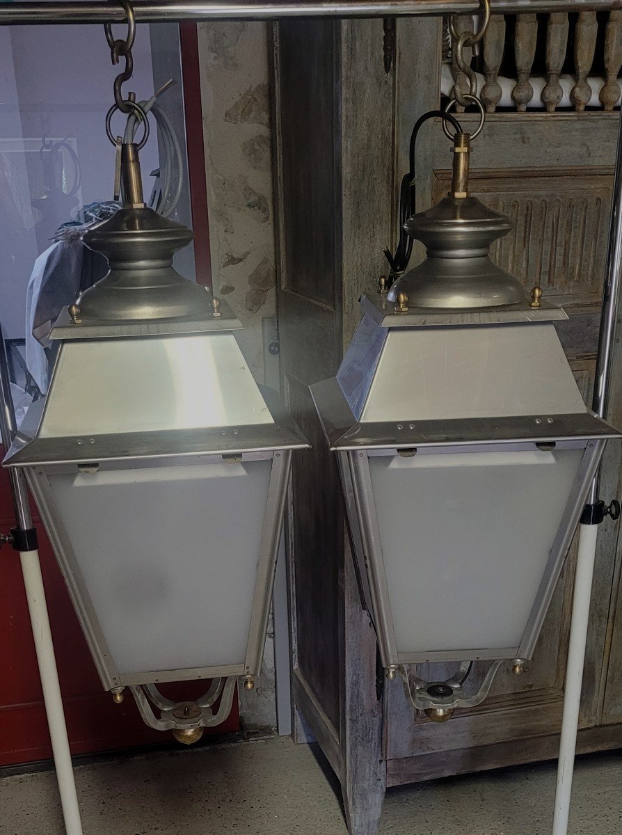 Pair Of Stainless Steel Lamps