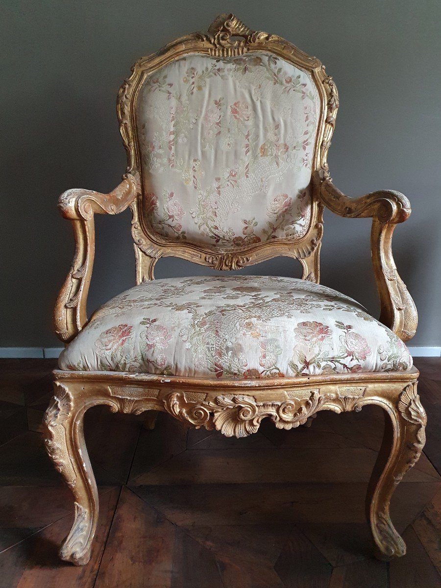 Paire de fauteuils dorés Venise Louis XV-photo-4
